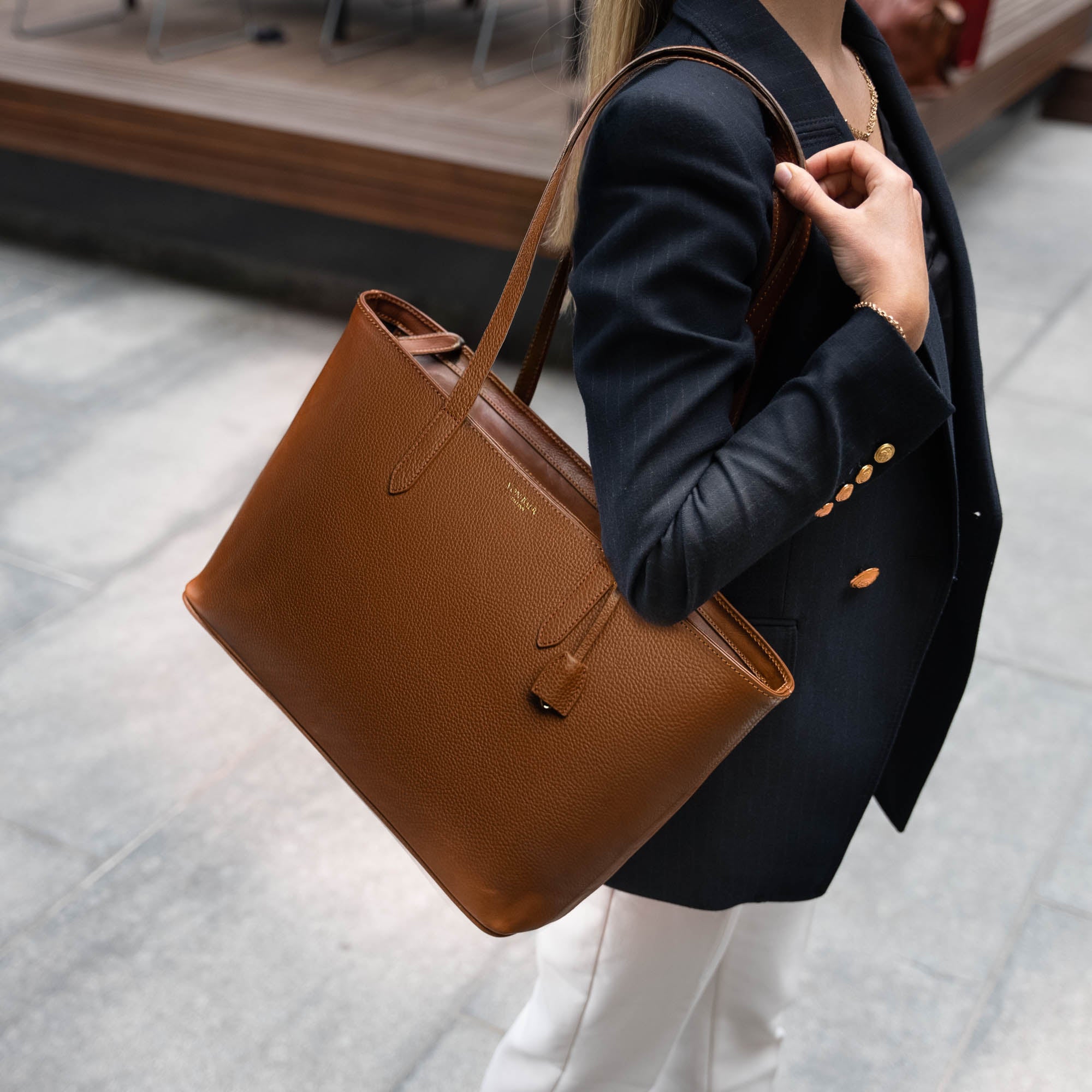 Von Baer Elegance leather tote bag in cognac tan
