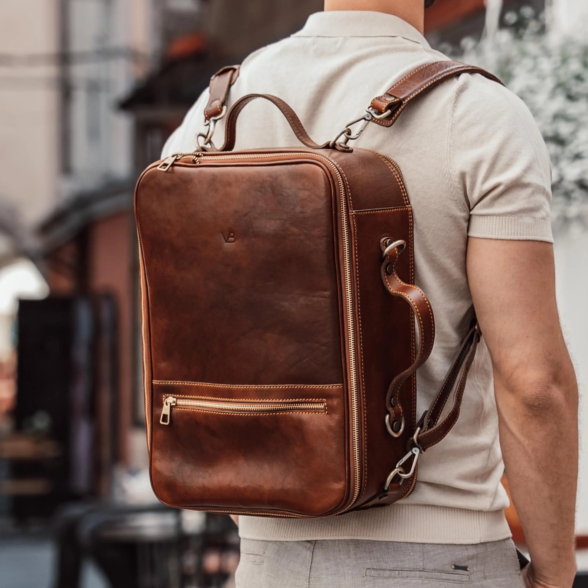 Convertible Leather Laptop Backpack for Men