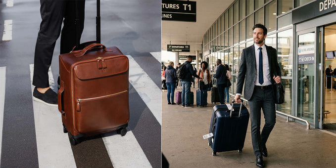A carry-on bag and a checked suitcase shown side by side for a business trip.