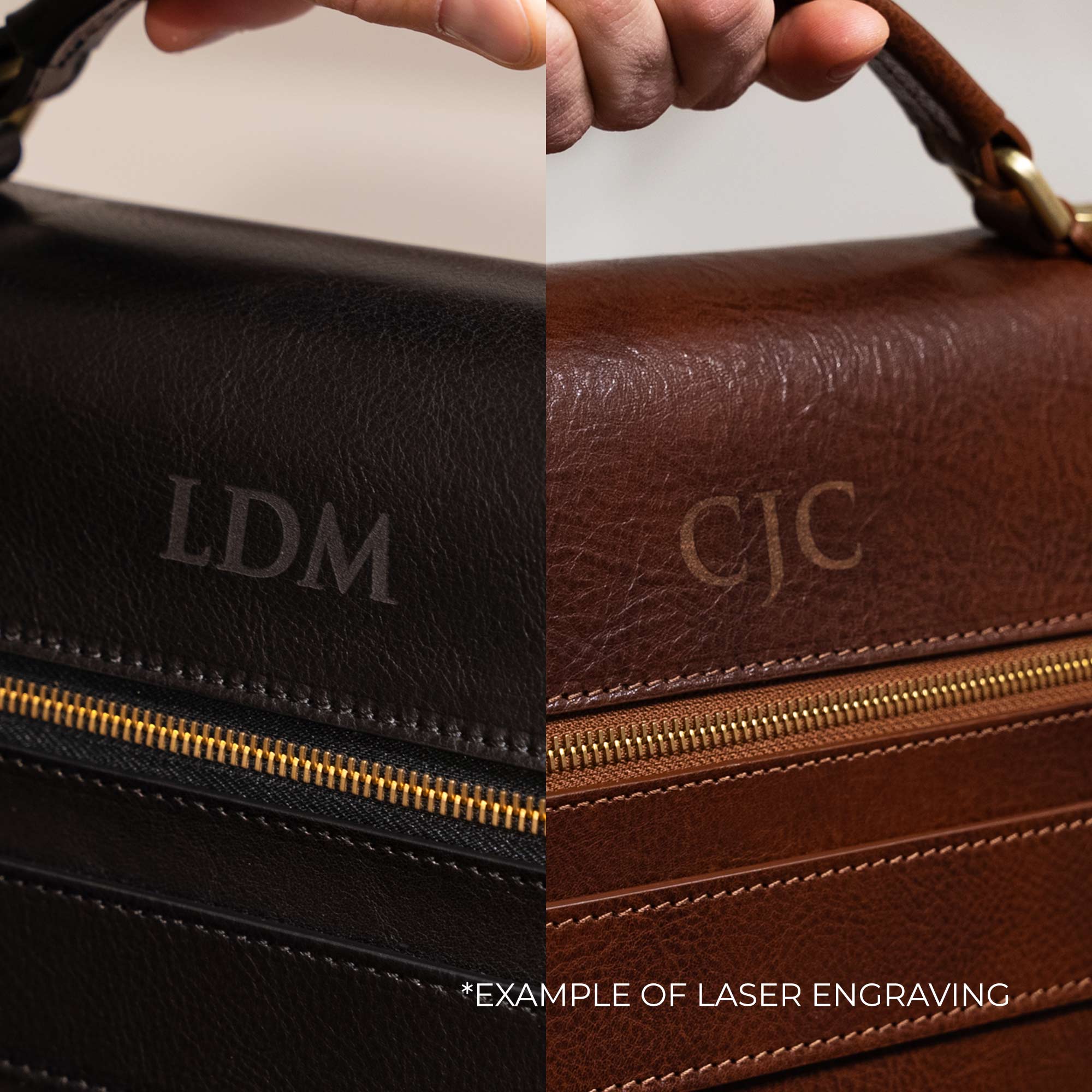 no.1 personalization example laser engraving on the leather 