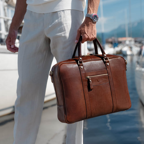 City Large: 17-inch Leather Laptop Bag for Men with Detachable Shoulder Strap - Luxury Travel Briefcase