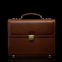 Von Baer Diplomat men’s compact full-grain leather laptop briefcase in brown, front view for professional work.