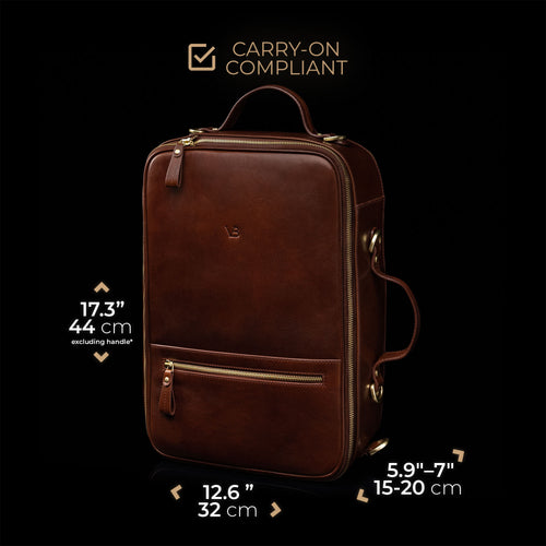 backpack carry laptop Von Baer 10x Men's Premium Italian Full-Grain Leather Laptop Travel Backpack, Brown