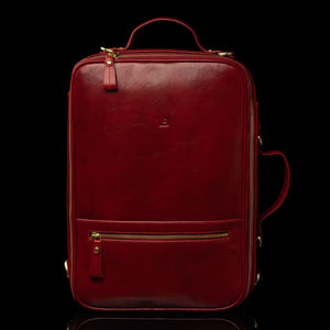 Von Baer 10x men's high-quality leather laptop travel bag in vibrant red, featuring a sleek design and functional compartments for stylish and practical travel.