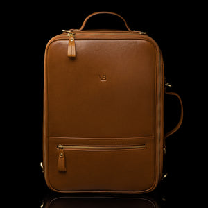 Von Baer 10x women's high-quality leather laptop travel bag in tan, front view.