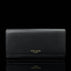Von Baer Allure large black full-grain leather accordion wallet with RFID protection and gold-tone branding, shown in a front view against a black background.