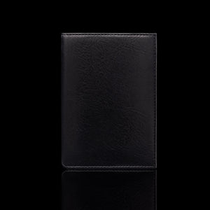 Von Baer Atlas full grain leather passport cover holder solid black front view