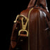 Von Baer City Business Luxury Leather Laptop Bag in brown with solid brass details, close-up view.