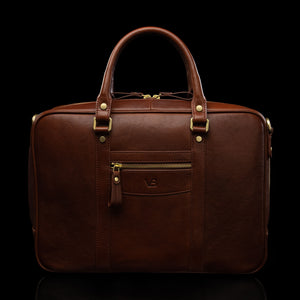 Von Baer City Business Luxury Leather Laptop Bag in solid brown, front view.