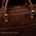 Close-up of the Von Baer City large full-grain leather laptop bag personalized with laser engraving JAM