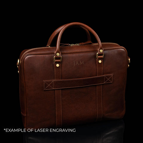 Von Baer City large full-grain leather laptop bag personalized with laser engraving JAM