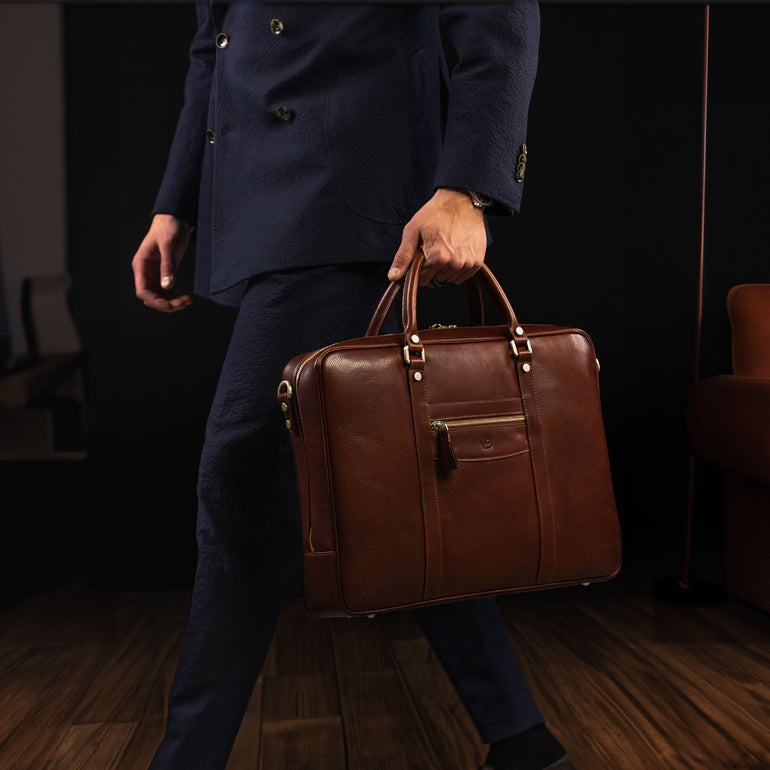 von baer city large leather laptop bag high quality bag solid brown business style 2