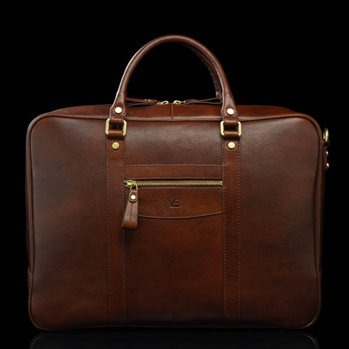 17 inch travel tote bag Von Baer City Men's Premium Leather Laptop Bag, Brown