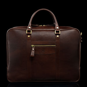 von baer city large leather mens laptop bag for work brown fits up to 17 inch laptop front view