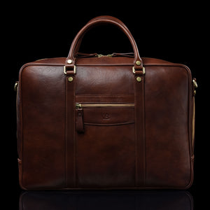 von baer city large leather mens laptop bag for work brown fits up to 17 inch laptop front view