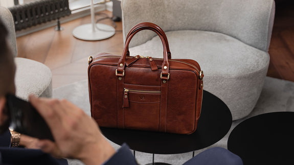 Brown Leather Laptop Bag - Von Baer City Luxury (President Suite)