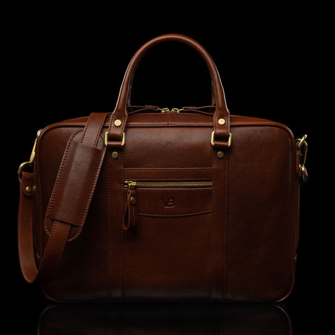 Brown Leather Laptop Bag with Shoulder Strap - Von Baer City Luxury