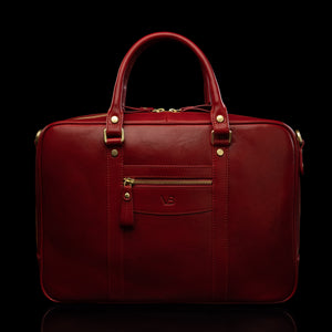 Von Baer City luxury leather laptop bag for women, in red color, front view.