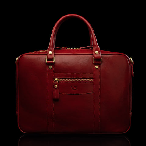 Von Baer City luxury leather laptop bag for women, in red color, front view.