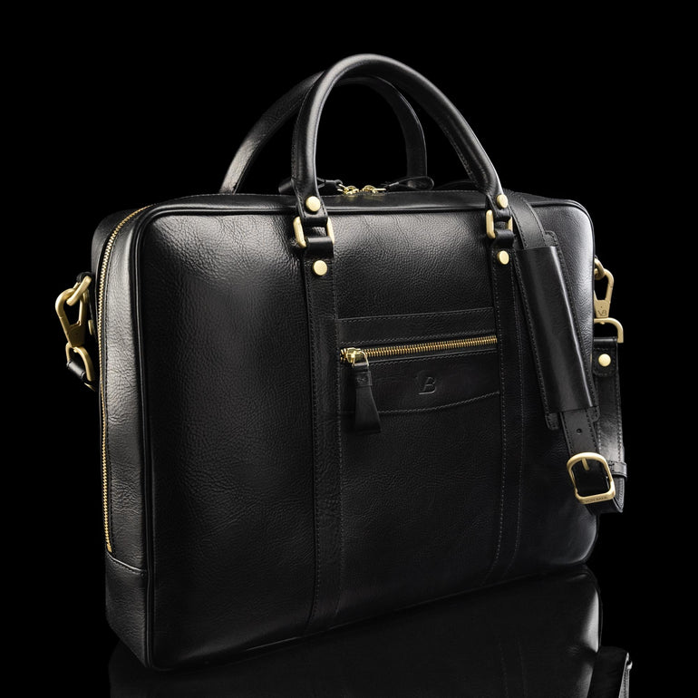 von baer city top large leather mens laptop bag for work black with shoulder strap
