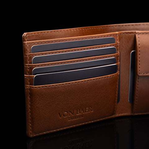 von baer classic bifold quality italian leather mens wallet rfid protection left side