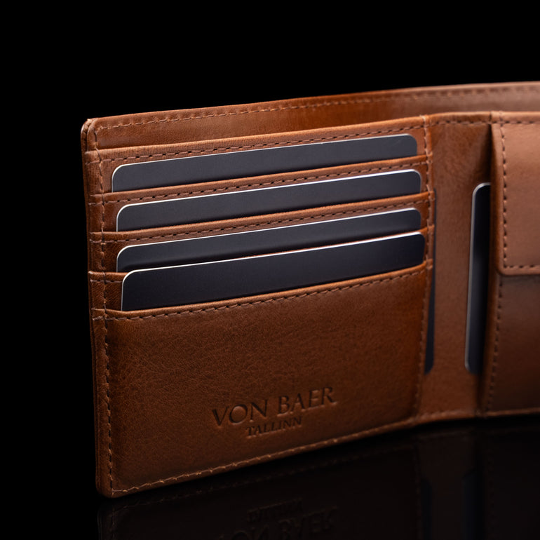 von baer classic bifold quality italian leather mens wallet rfid protection left side