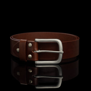 Von Baer classic brown luxury leather belt for men with a silver stainless steel buckle.