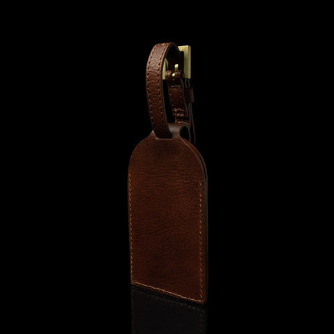 von baer classic leather luggage tag brown for travel back view