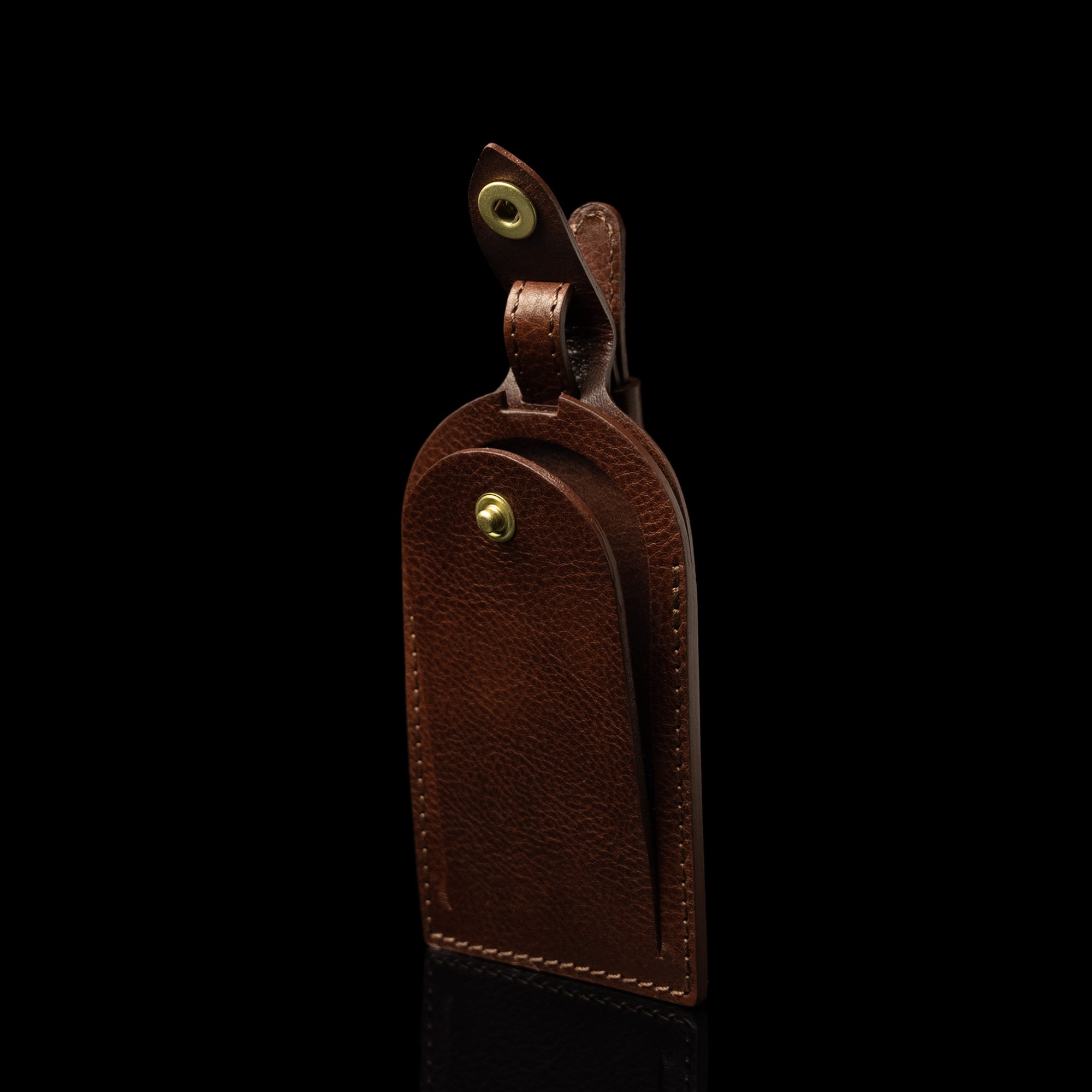 von baer classic leather luggage tag brown for travel open