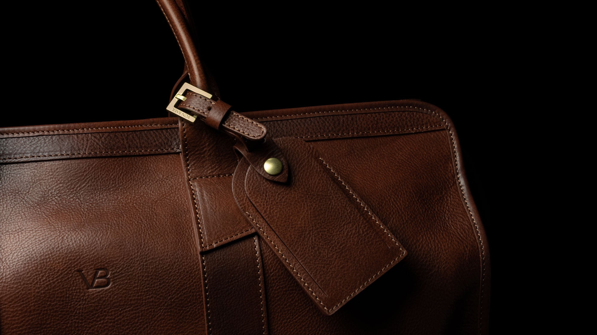 von baer classic leather luggage tag brown for travel slider 2
