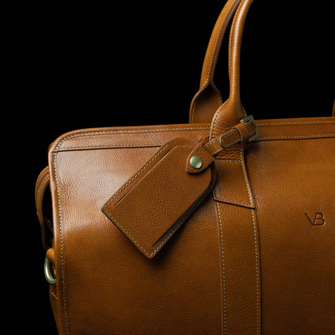 von baer classic leather luggage tag tan for travel