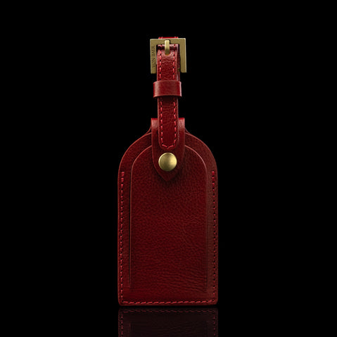 von baer classic premium leather luggage tag red front view