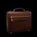 Von Baer diplomat men’s compact travel full-grain leather laptop briefcase in brown, rear view for business travel and professional work.