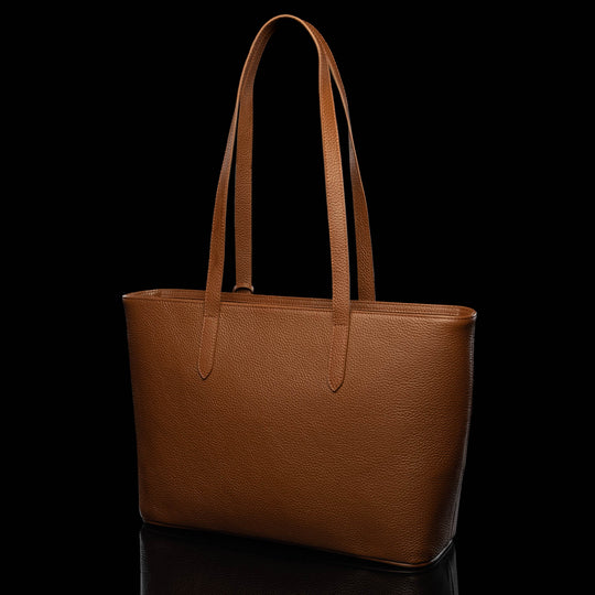 Von Baer Elegance cognac tan luxury leather tote bag back view