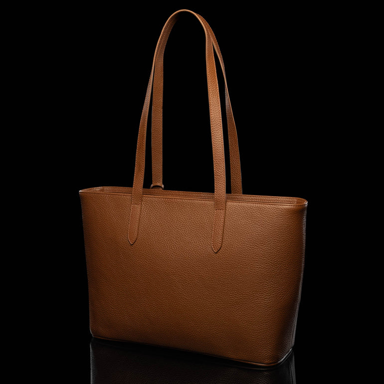 Von Baer Elegance cognac tan luxury leather tote bag back view