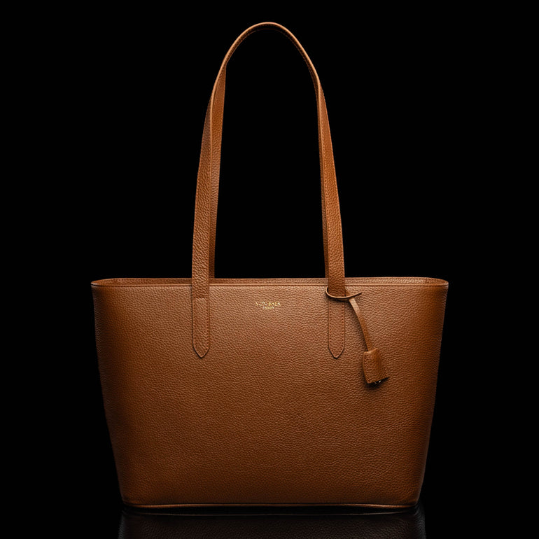 Von Baer Elegance cognac tan luxury leather tote bag front view
