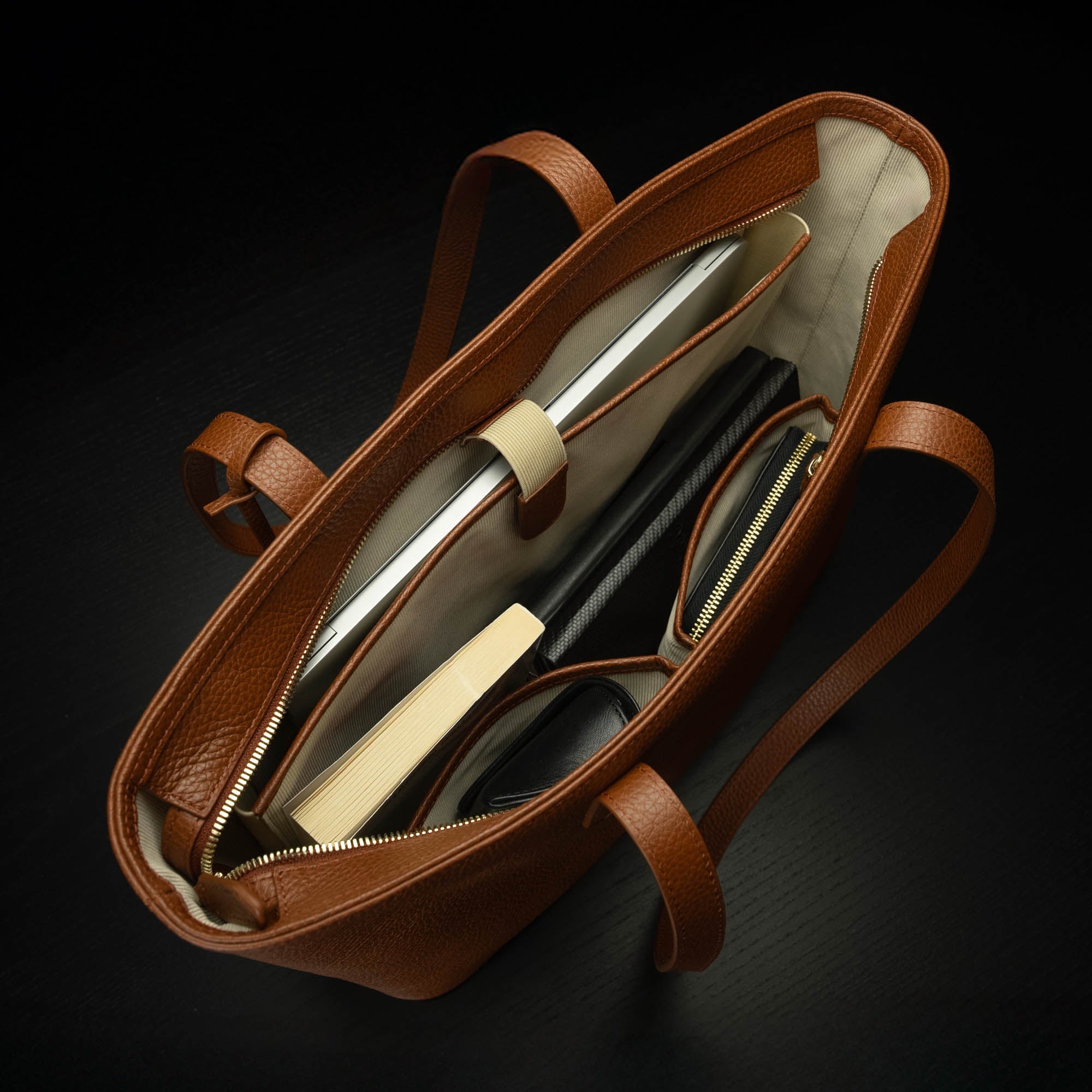 Luxury Leather Tote Bag for Women with a Zipper and 16-inch Laptop