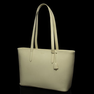 Von Baer Elegance cream white luxury leather tote bag half-turned view
