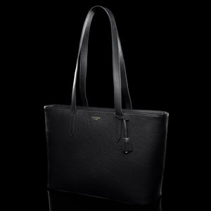 Von Baer Elegance elegant black luxury leather tote bag half-turned view