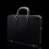 Von Baer Elegant high-quality slim full-grain leather laptop bag in black, half-turned for men.