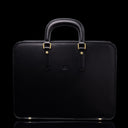 Von Baer Elegant high-quality slim full-grain leather laptop bag in brown, black view for men.