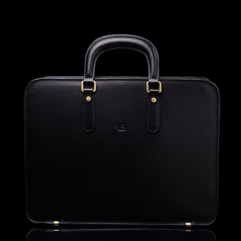 Von Baer Elegant high-quality slim full-grain leather laptop bag in brown and black for women