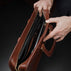 Von Baer Elegant high-quality slim full-grain leather laptop bag in brown, showcasing inner space for men.