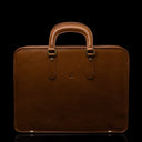 Men’s Von Baer elegant high-quality slim full-grain leather laptop bag in tan, front view.