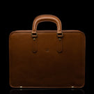 Men’s Von Baer elegant high-quality slim full-grain leather laptop bag in tan, front view.