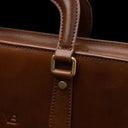 Men’s Von Baer Elegant high-quality slim full-grain leather laptop bag in brown, featuring solid brass hardware.
