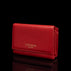 Von Baer Elise women's red pebbled leather trifold wallet shown from a three-quarter front view on a reflective black surface, featuring gold-embossed Von Baer Tallinn branding.