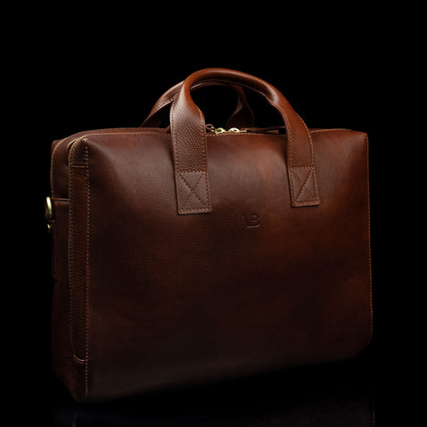 von baer essential high quality modern italian leather briefcase solid brown for men half side view