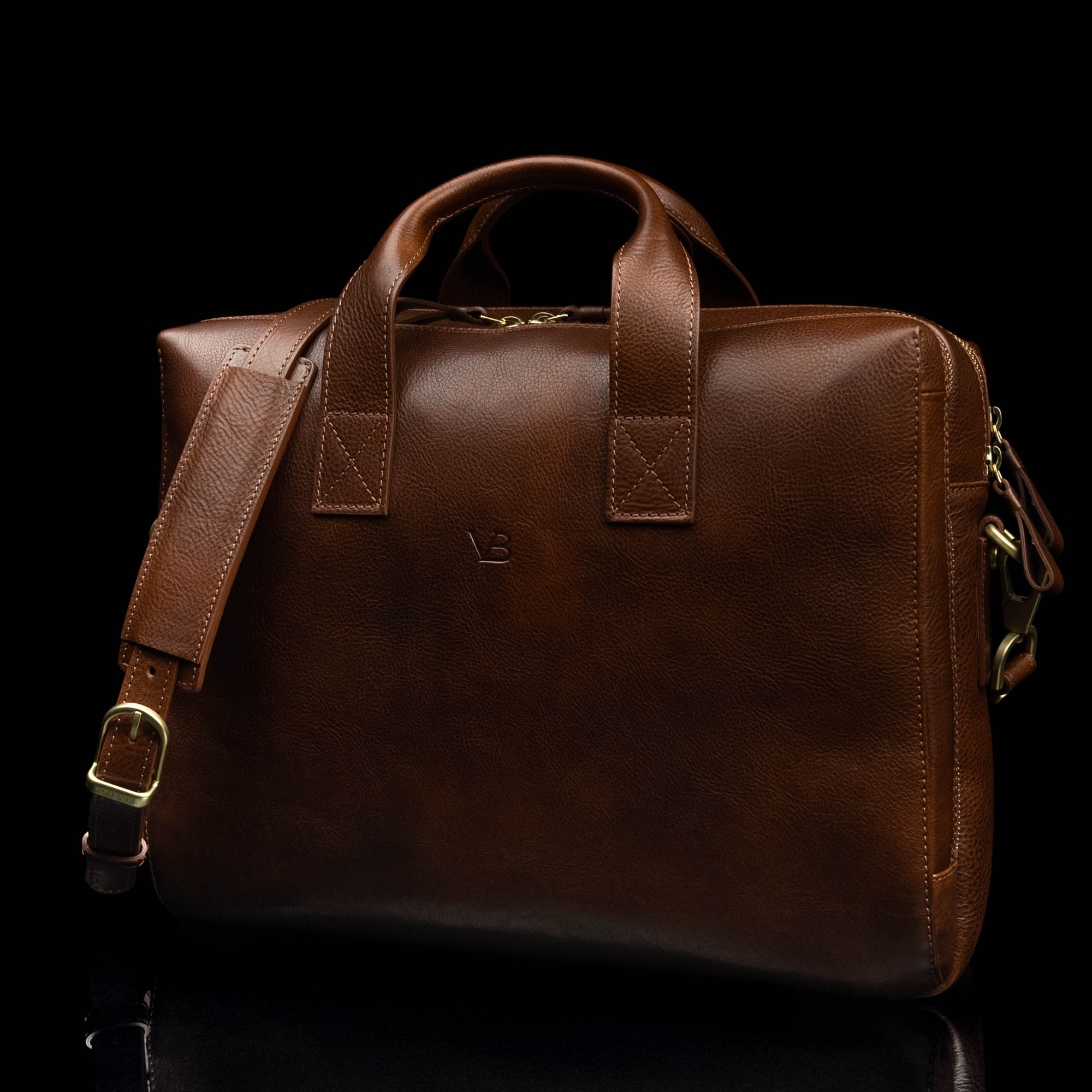 Modern Full Grain Leather Briefcase for Men with Shoulder Strap - Von Baer