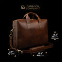 von baer essential mens vegetable tanned leather laptop bag with shoulder strap - carry-on compliant